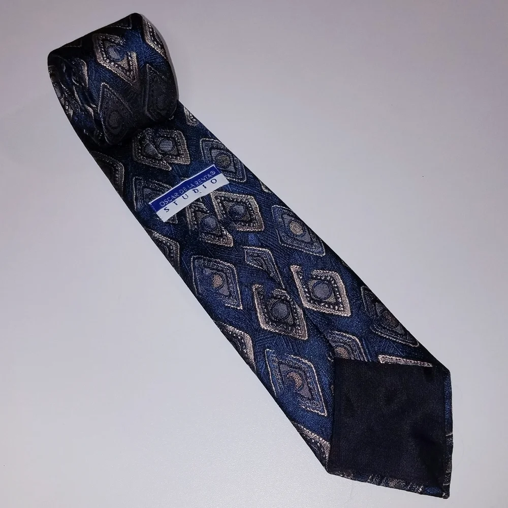 Oscar De La Renta Men's Tie Studio Black Blue Beige Made in the USA